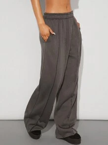 Denimoi Seam Raw Edge Wide Leg Sweatpants - Grey - View 5