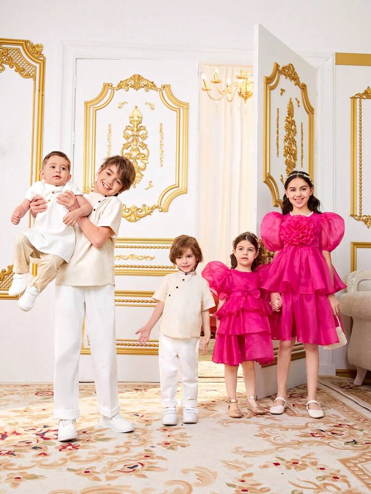 Young Boy Contrast Tape Short Sleeve Shirt