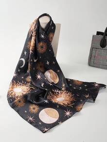 Inked in Red Women's Sun And Moon Print Silk Scarf - Multicolor - View 2