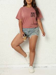 SHEIN Essnce Kích thước lớn Của phụ nữ Lá thư In Ngắn tay Thường xuyên Áo thun - Gỗ đỏ - Xem 4