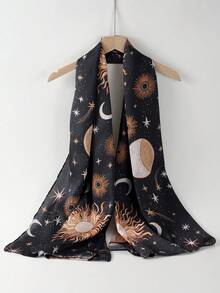 Inked in Red Women's Sun And Moon Print Silk Scarf - Multicolor - View 1