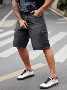 Manfinity Homme Kích thước lớn Nam Đen Denim Trang phục làm việc Phù hợp thẳng Quần short - màu đen - Xem 4