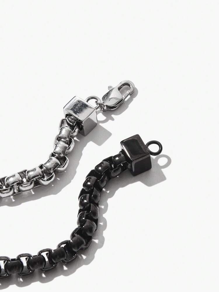 1pc Fashionable Stainless Steel Asymmetrical Chain Bracelet For Girls, Charm Exquisite Jewelry Gift