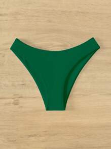 SHEIN Swim Summer Beach Solid Color Casual Bikini Bottom - Green - View 5