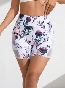 Easithlete Floral Print Sports Shorts With Phone Pocket Biker Shorts Spandex Short - White - View 4