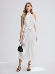 BizChic Của phụ nữ Màu thuần Chân Váy xếp ly - trắng - Xem 3