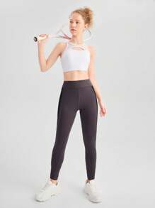 SHEIN Teen Girl Contrast Mesh Hollow Out Sports Tank Top