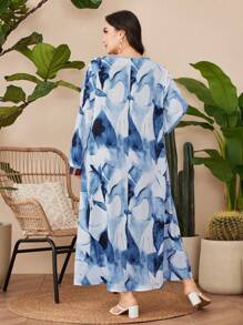 Al Najma Robe À Manches Longues Et Col En V De Style Arabe Pour Femmes De Grande Taille, Impression Aléatoire