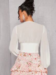 SHEIN Unity Lantern Sleeve Hook & Eye Corset Top - White - View 2