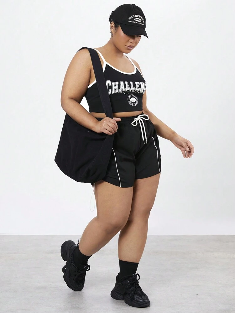 Plus Size Women's Rugby Printed Cropped Camisole Top