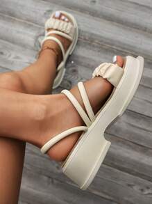 Women's High Heel Platform Beach Sandals, Summer New Arrival Roman Style Slipper Suitable For Outdoor Activities Valentines,Travel Essential - Beige - View 3