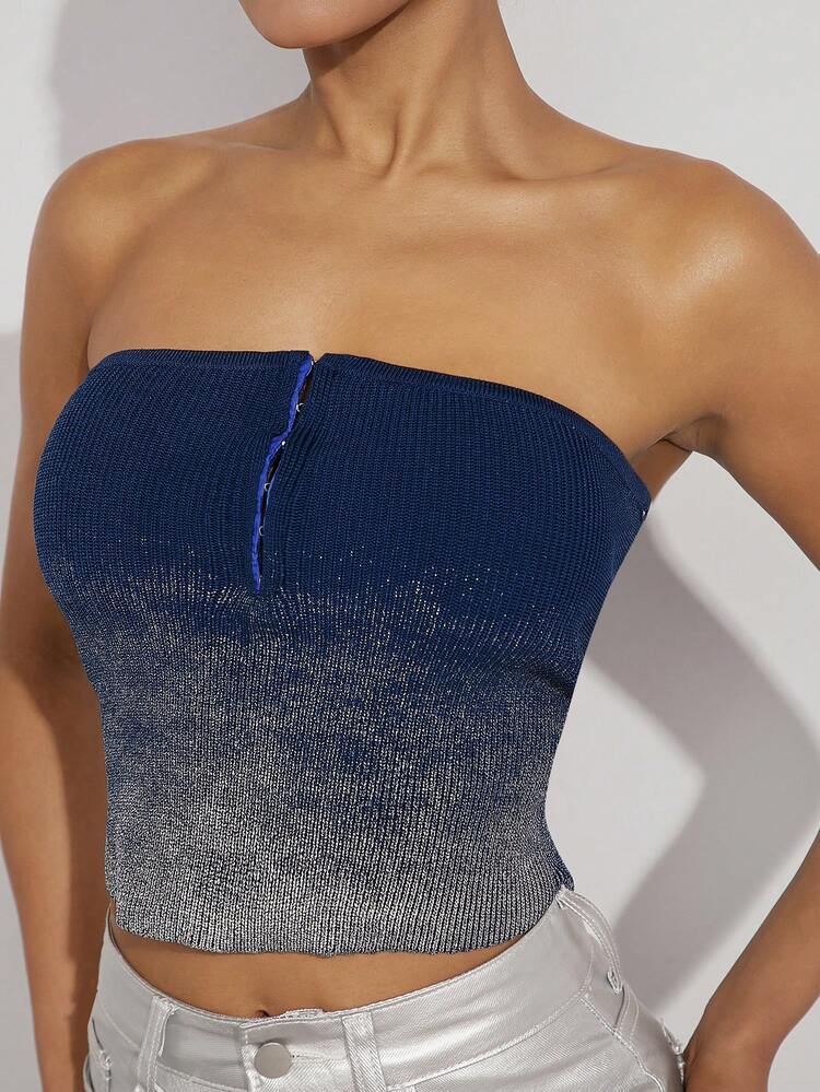 Ombre Hook & Eye Ribbed Knit Tube Top