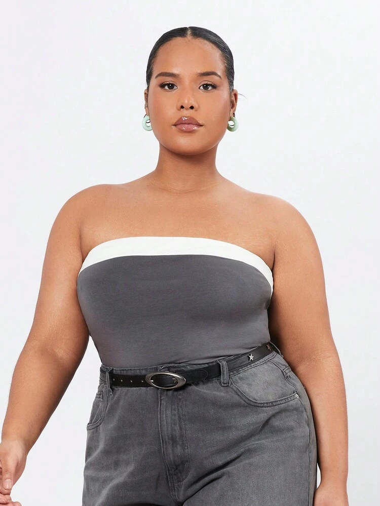 Plus Size Women's Color Block Strapless Top