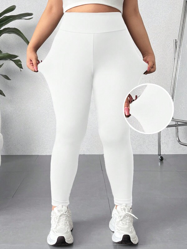SHEIN EZwear Plus Size Solid Color High Waist Leggings