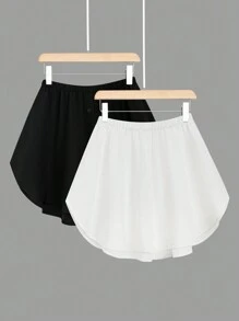 Calvaya 大尺碼女士純色彈性腰裙