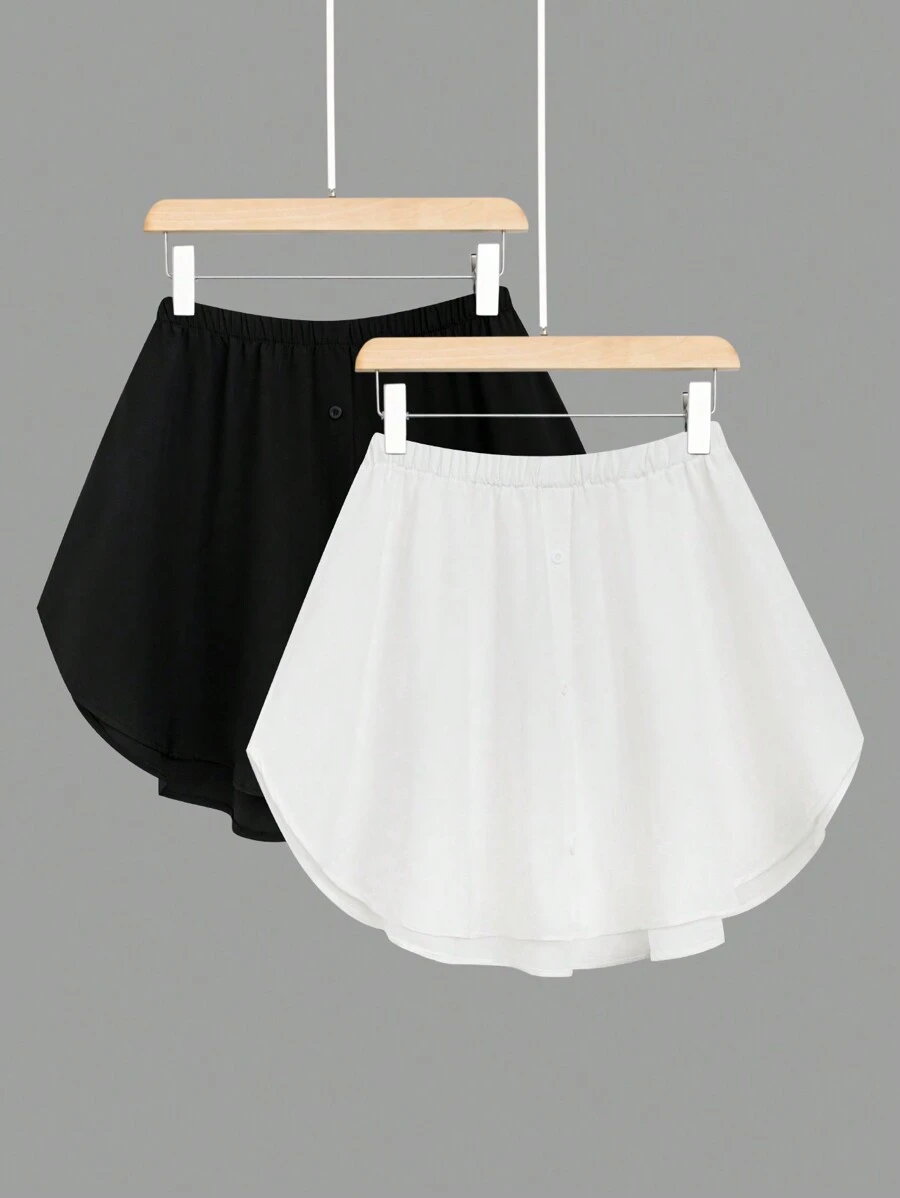 Calvaya 大尺碼女士純色彈性腰裙