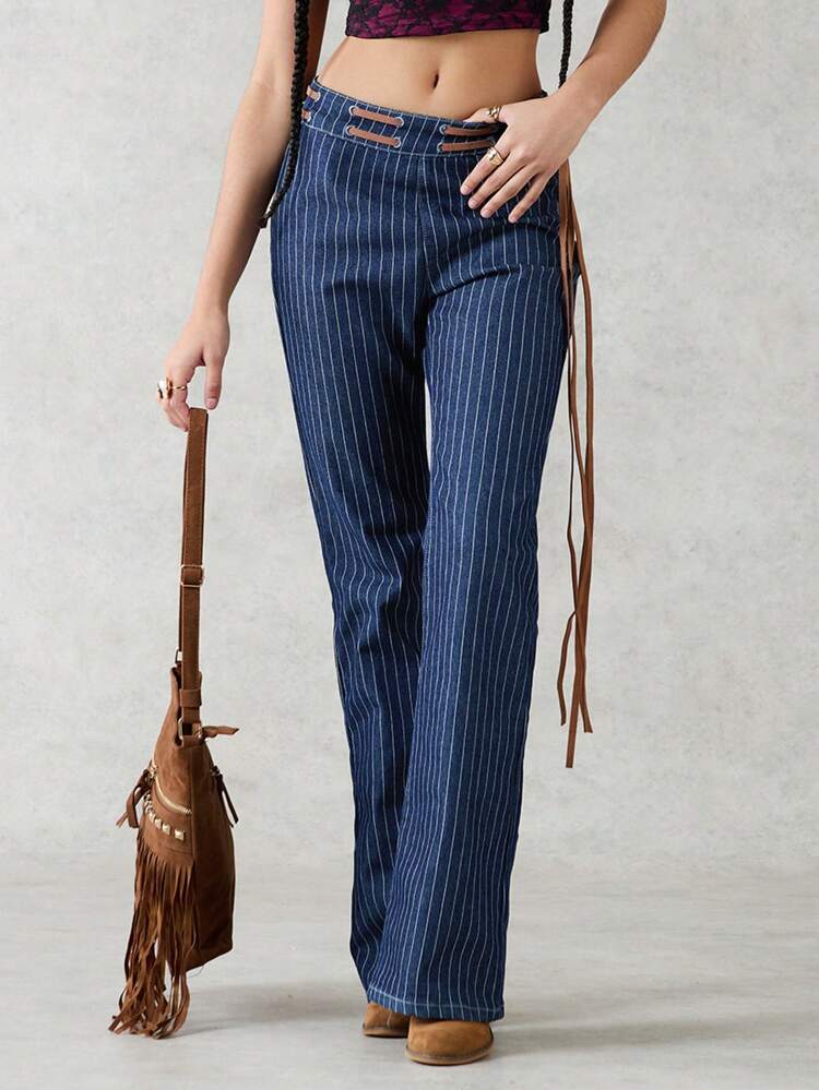 Low-Rise Belted Boot Cut Jeans