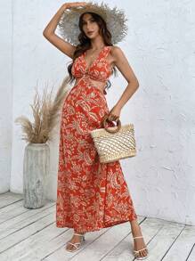 Breezaya Váy ba lỗ in họa tiết cây cỏ dành cho nữ - Màu Cam cháy - Xem 4