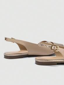 Women's New Summer Fashion Closed Toe Sandals, Color Block Flat Shoes, Fairy Style Versatile Slip-On Flats - Beige - View 3