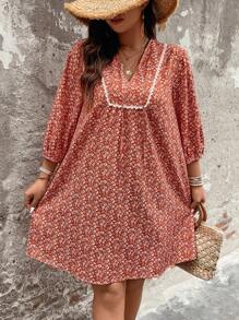 Breezaya Kích thước lớn Của phụ nữ Lỏng lẻo phù hợp In hoa Cổ chữ V Đầm - Nhiều màu - Xem 1