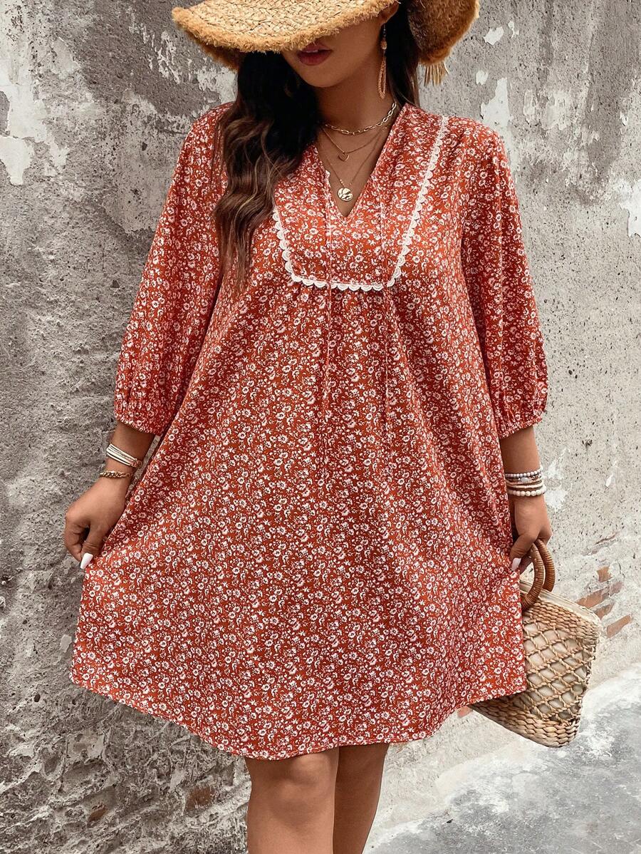 Breezaya Kích thước lớn Của phụ nữ Lỏng lẻo phù hợp In hoa Cổ chữ V Đầm - Nhiều màu - Xem 1