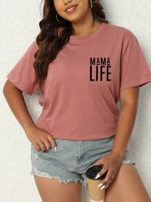 SHEIN Essnce Kích thước lớn Của phụ nữ Lá thư In Ngắn tay Thường xuyên Áo thun - Gỗ đỏ - Xem 1