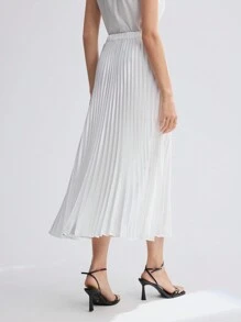 BizChic Của phụ nữ Màu thuần Chân Váy xếp ly - trắng - Xem 2