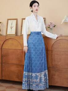 風改良版漢服馬面裙,具漢族元素 - 藍色 - 查看 8