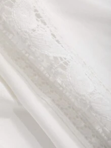 FRIFUL Ladies Lace Patchwork Stand Collar T-Shirt - White - View 10