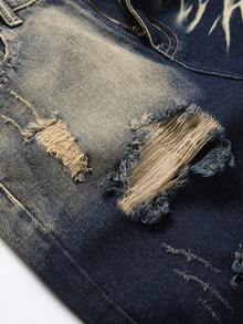 Tween Boy Fashionable Ripped Denim Shorts - Medium Wash - View 4