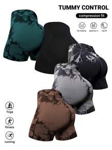 Easithlete Plus Size Tie-Dye Sports Shorts Legging Shorts - Multicolor - View 1