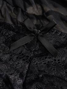 Seduluxe فستان ملابس داخلية مثيرة بحمالة من الدانتيل والشبك مع سروال جي-سترينج - الأسود - مشاهدة 4