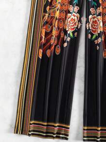 SHEIN Swim Summer Ladies' Peacock Printed Loose Fit Kimono Top With Long Pants - Multicolor - View 4