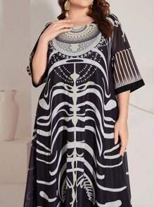 Al Najma Robe Rayée À Col Rond Pour Femmes De Grande Taille - Multicolore - Voir 4