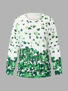 SHEIN LUNE Plus Size Lucky Clover Printed Sweatshirt Pullover Fall Outfit