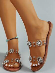 Phụ nữ mùa hè mới Dép ngọc trai trong suốt và dây đeo trong suốt thanh lịch và thoải mái - Bạc - Xem 6