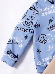 SHEIN 男童休闲涂鸦印花卫衣套装，包括一件卫衣和一件圆领卫衣 - 彩色 - 查看 3