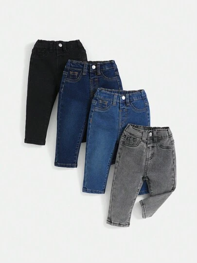 SHEIN Baby Boy High Stretch Jeans, , Vattentvättad, Casual Och Fashionabla Fyra Delar Set