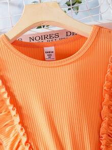 SHEIN Cô gái Hoa In Vá lại Xù Hoa Sen Tay áo dài Đầm - Màu Cam san hô - Xem 6