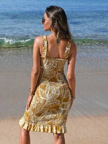 SHEIN Maternity Tropical Print Wrap Dress With Ruffled Hem - Yellow - View 2