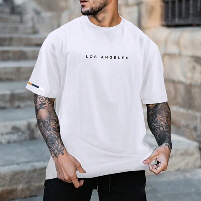 メンズ半袖カジュアルtシャツプリントテキスト