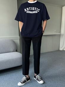 DAZY 男士夏季字母印花T恤、图案T恤 - 藏蓝色 - 查看 5