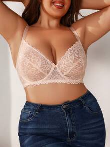大尺碼女式性感蕾絲內衣 - 珊瑚粉 - 查看 6