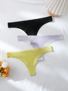 3pcs Ladies' Solid Color Mesh Thong