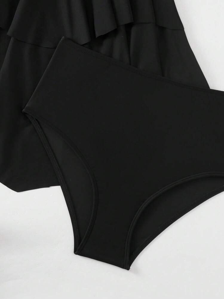 Mesh Spliced V-Neck Tankini Swimwear Set Summer