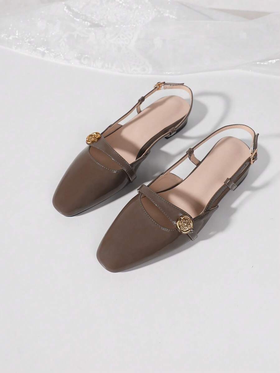 Women's Flat Backless Loafers - Brown - View 1