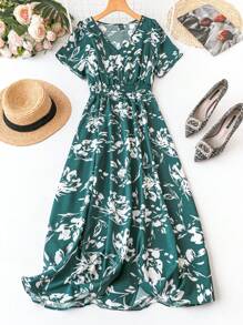 SHEIN Clasi Women's Floral Print V-Neck Short Sleeve Spring Dresssummer Dress, Spring Dress, Party Dress, Wedding Guest Dress, Elegant Dress, Casual Dress, Formal Dress, Floral Dress, White Dress, Black Dresssummer Outfits, Spring Outfit, Beach Outfit, Festival Outfits, Vacation Outfits, Office Outfits, Country Outfit - Multicolor - View 1