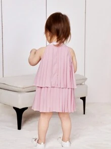 SHEIN Váy xòe không tay màu trơn giản dị và dễ thương cho bé gái, hoàn hảo cho kỳ nghỉ hè - Hồng - Xem 2