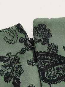 ROMWE Hippie Paisley Print Split Thigh Skirt - Green - View 3