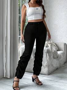 Calvaya Plus Size Solid Color Pleated Trousers - Black - View 7